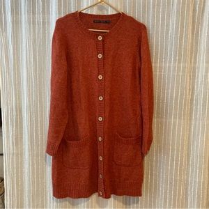 Medium Gudrun Sjoden orange long button up cardigan alpaca cotton